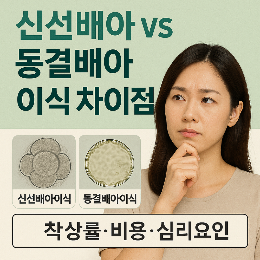 신선배아 vs 동결배아 이식 차이점 인포그래픽