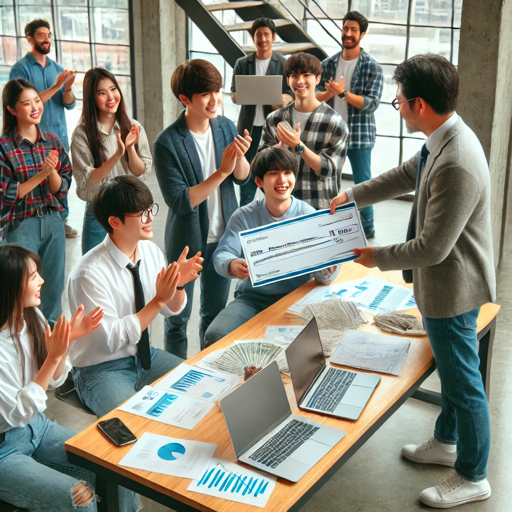 청년들이 창업지원 자금을 제공받는 모습