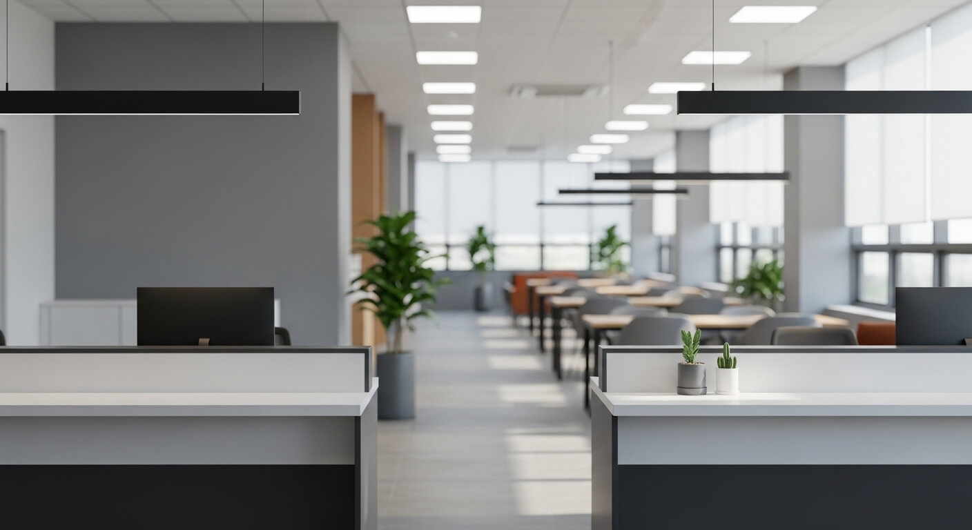 내부가 비어 있는 현대식 사무실 창구