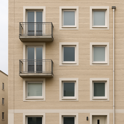 소형 오피스텔 외관을 보여주는 정면 건물 이미지