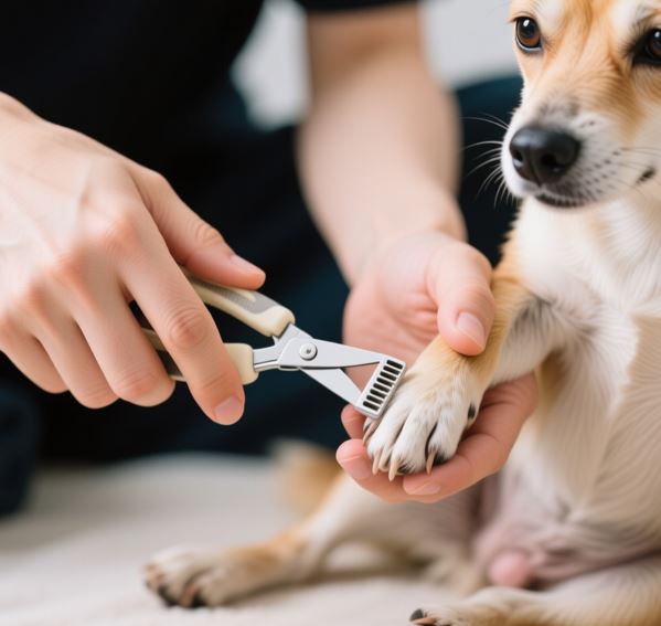 발톱깎이로 강아지 발톱 자르는 장면