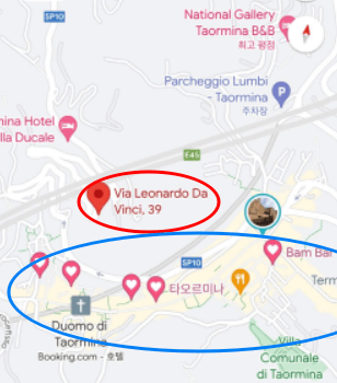 타오르미나-숙소와-시내까지-경로지도