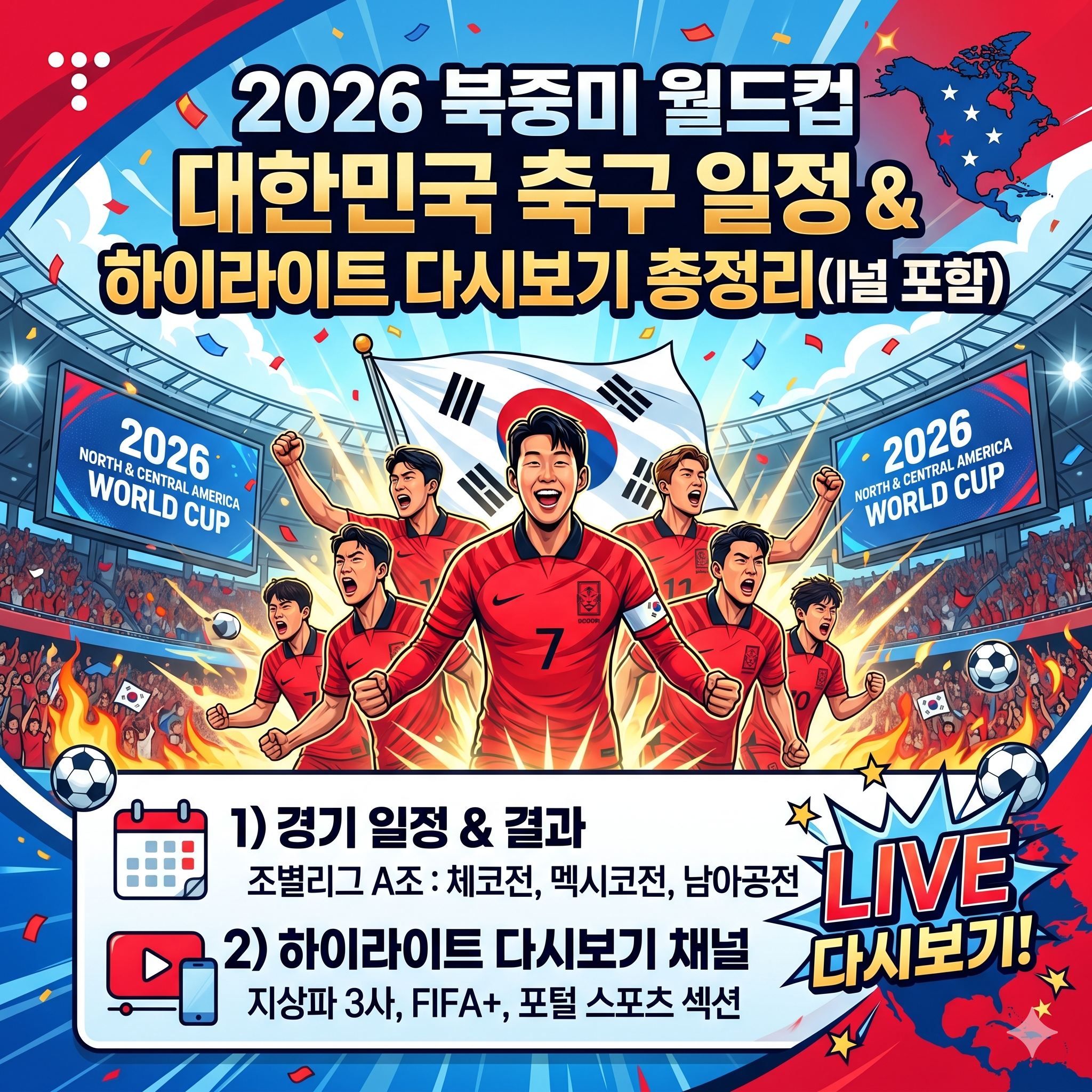 밤새 잠 설치며 챙겨보는 2026 북중미 월드컵 한국 경기 일정 및 하이라이트 시청 안내