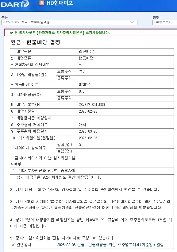 HD현대미포(010620) 2025년 배당