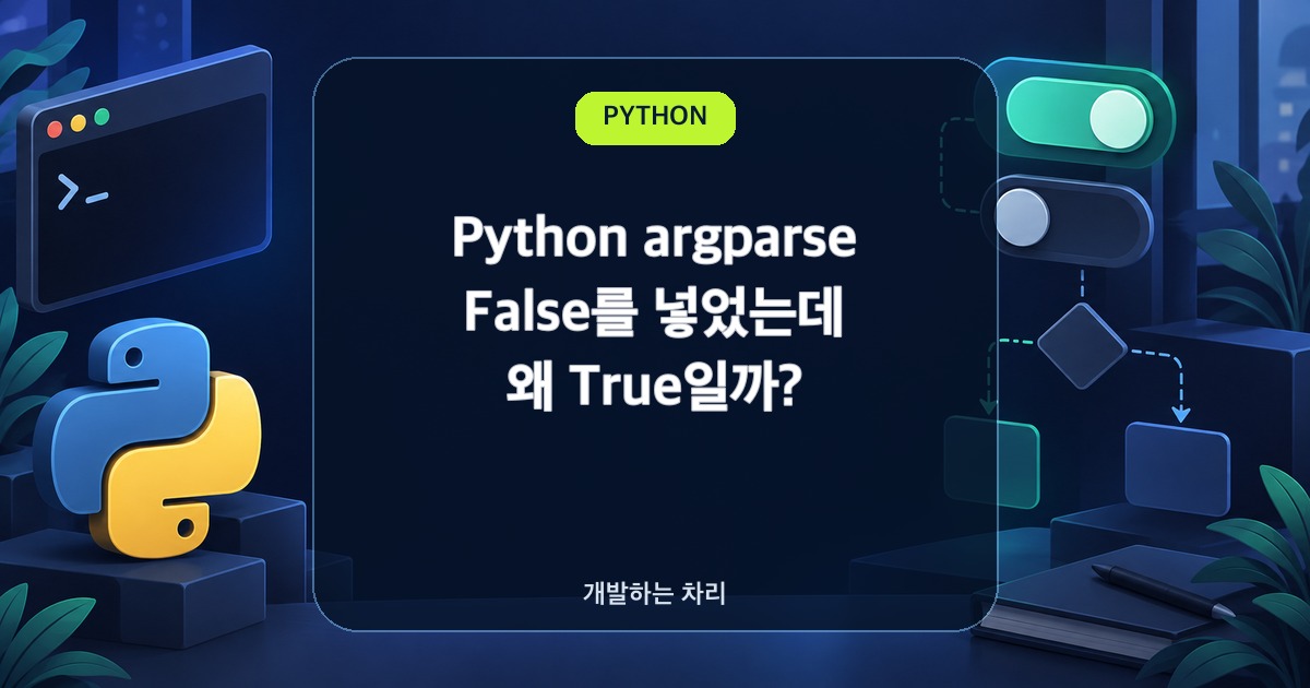 Python argparse에서 False 문자열과 불리언 옵션 처리 차이를 정리한 표지