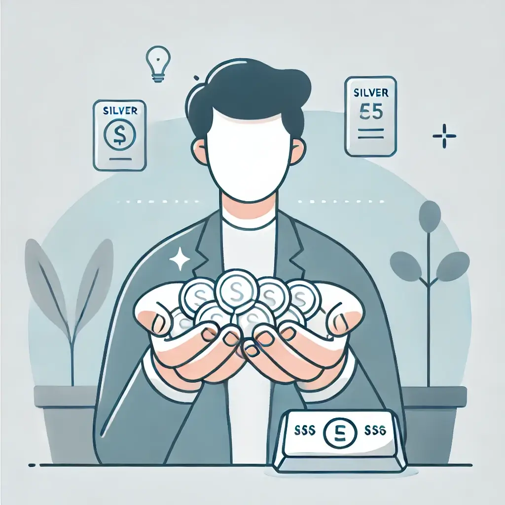 은괴와 은화를 들고 있는 사람의 단순 일러스트