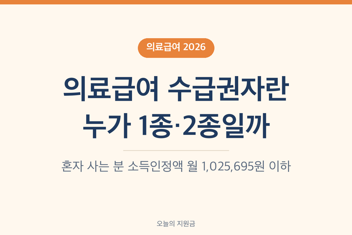 의료급여 수급권자란 2026 1종 2종 기준 1인 가구 선정기준 월 1,025,695원