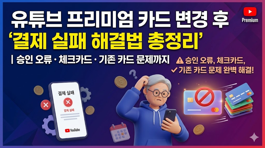 유튜브 프리미엄 카드 변경 후 결제 실패 해결법 총정리|승인 오류·체크카드·기존 카드 문제까지