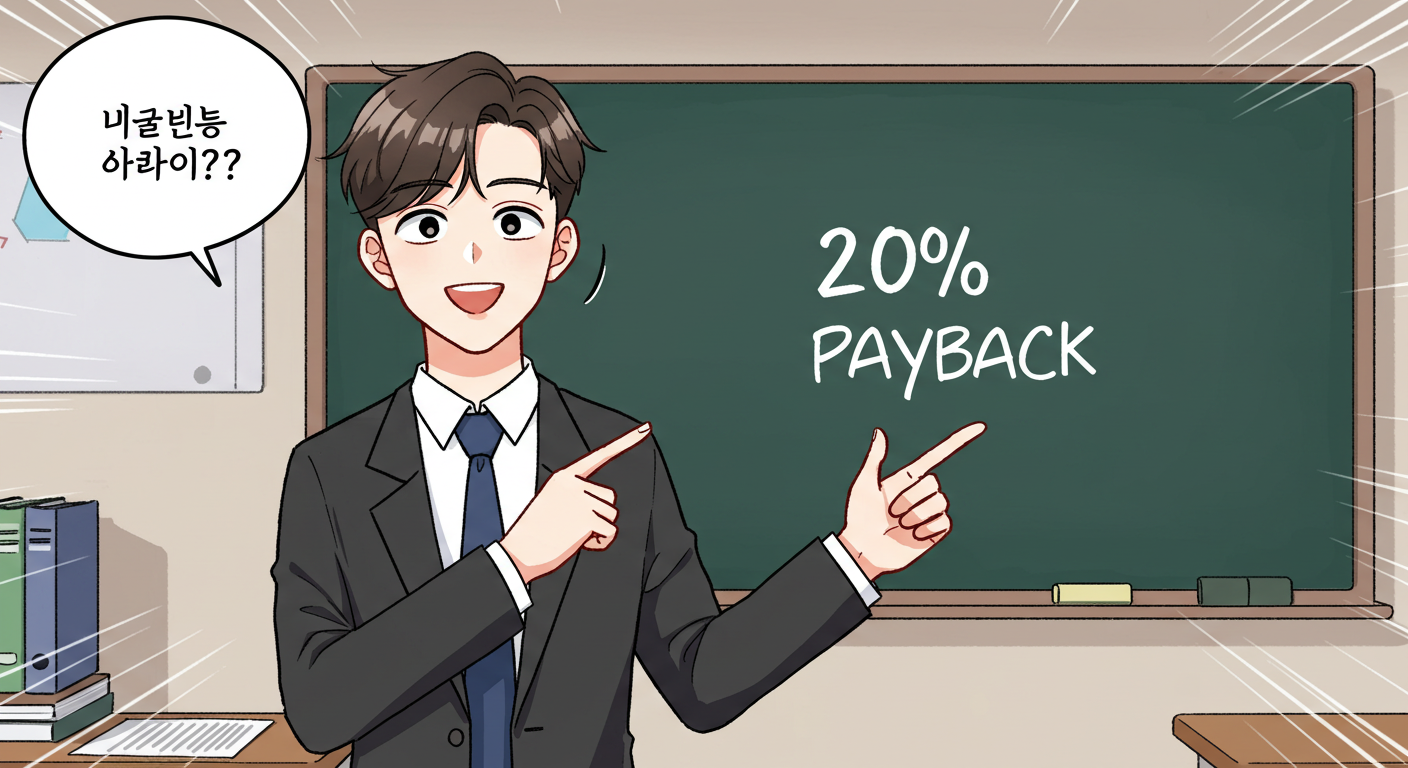 한국만화풍으로 환하게 설명하는 선생님 캐릭터