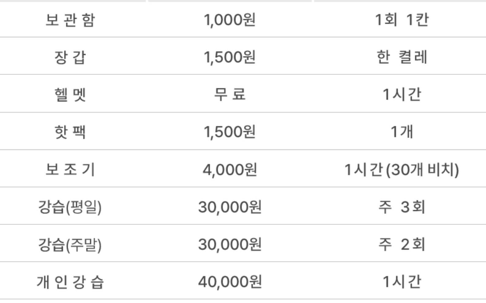 서울광장 스케이트장 이용요금 안내