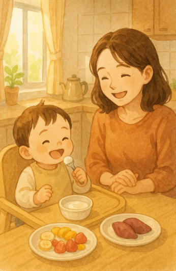 돌 지난 아기가 건강한 간식을 먹는 모습