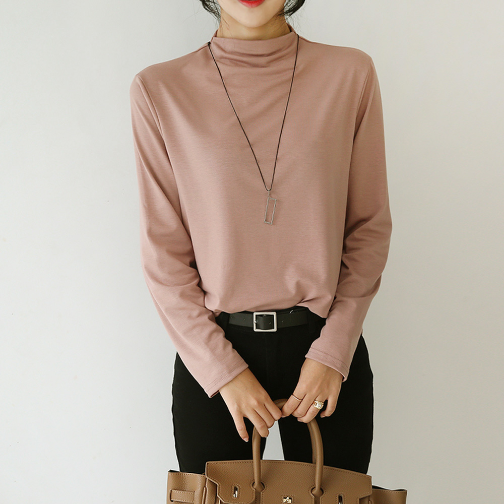 여성 무지 레이어드 반폴라 티셔츠 오일