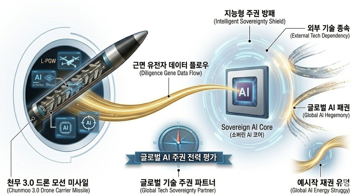 대한민국 data center에 설치된 하이퍼클로바X server와 온디바이스 AI 개념 인포그래픽 대결 구도