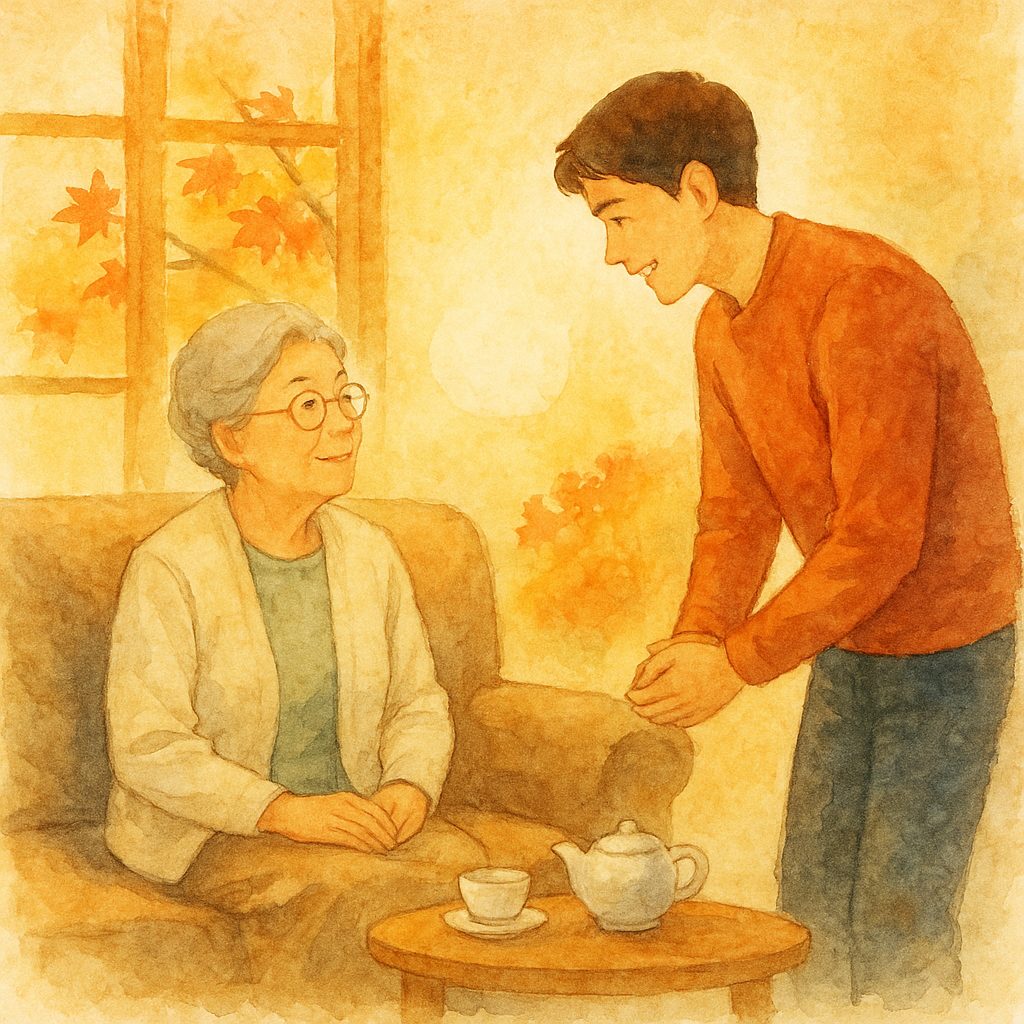 추석에 어르신에게 보내는 인사를 표현한 일러스트