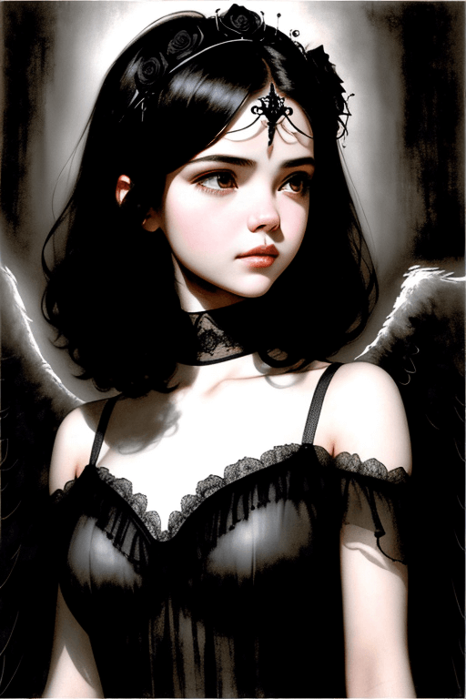 Playground AI로 생성한 그림(1) - 검정 드레스의 소녀