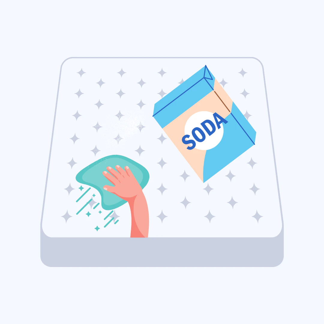 매트리스 위에 베이킹 소다를 뿌리고 닦는 모습