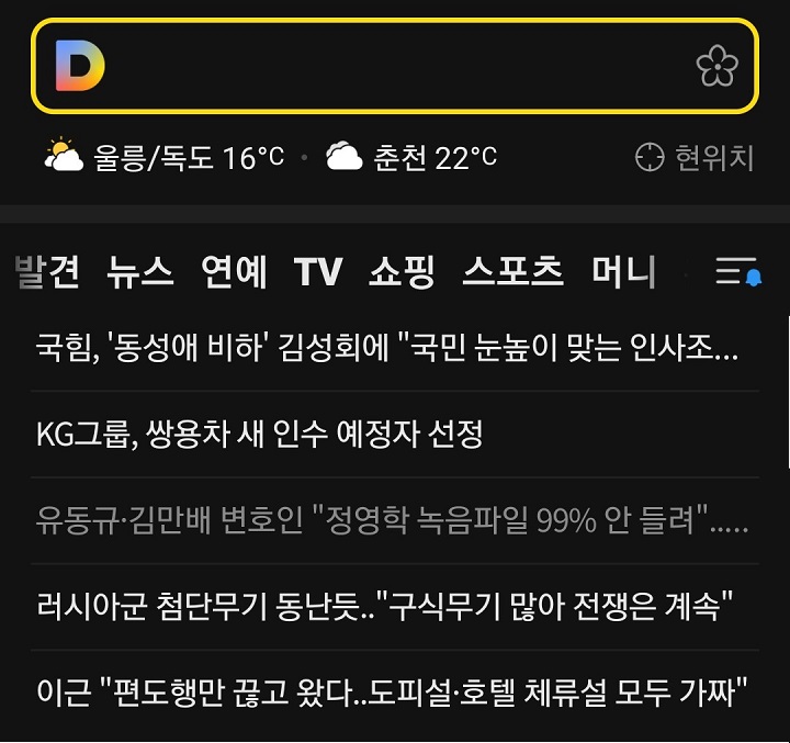 DAUM은 다크모드로 변경됨