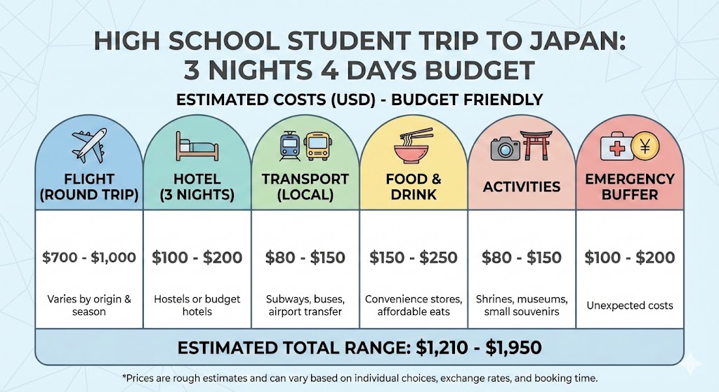 고등학생 일본여행 경비 얼마 필요할까? 학생 일본여행 비용 3박4일 예산표 + 미성년 숙소 체크인까지