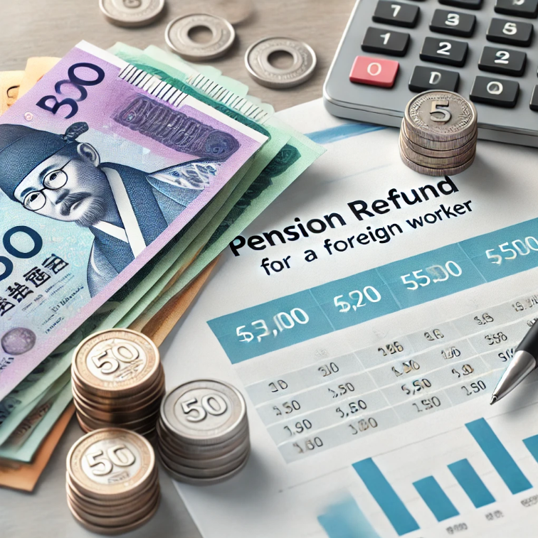 화폐와 국민연금 반환 금액 계산서를 보여주는 이미지