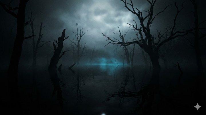 어둠 속에 잠긴 호수