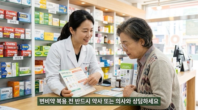 변비약 복용 전 약사 의사 소화기내과 상담 권고 이미지"