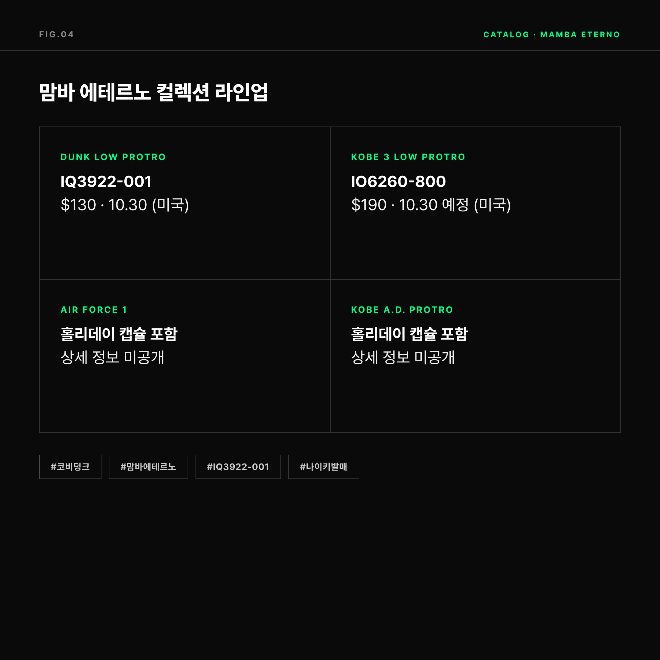 2026 나이키 맘바 에테르노 컬렉션 라인업 품번과 가격