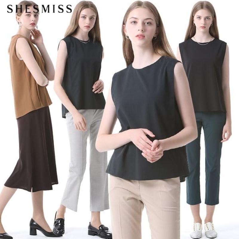 쉬즈미스 SHESMISS 슬릿 솔리드 슬리브리스 블라우스