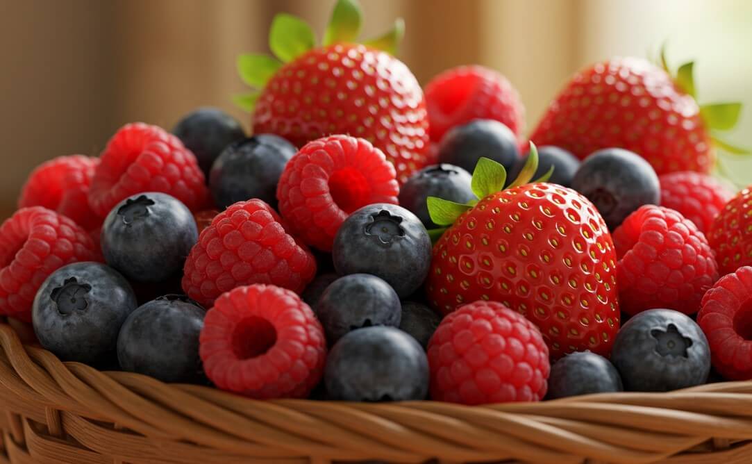 딸기, 블루베리, 라즈베리, 바구니