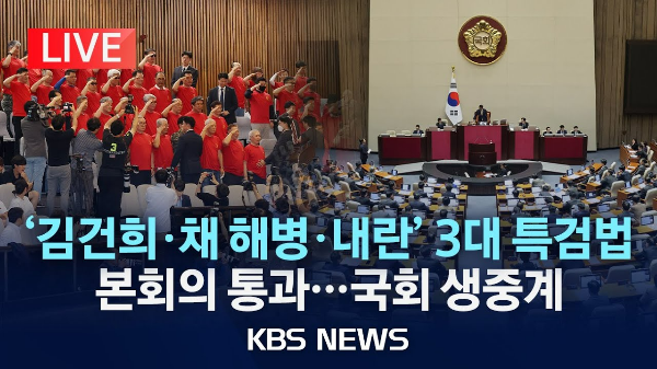 3대 특검법 본회의 통과 후 경례하는해병대원 국회내부사진