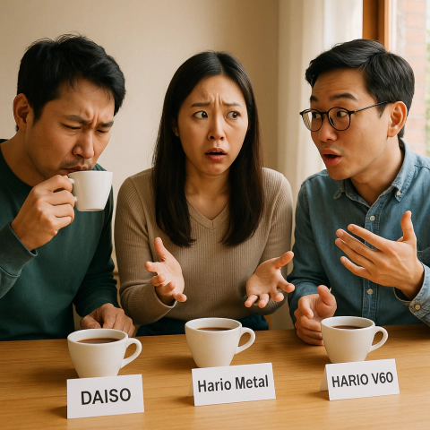 세가지 드리퍼 커피를 시음하는 모습