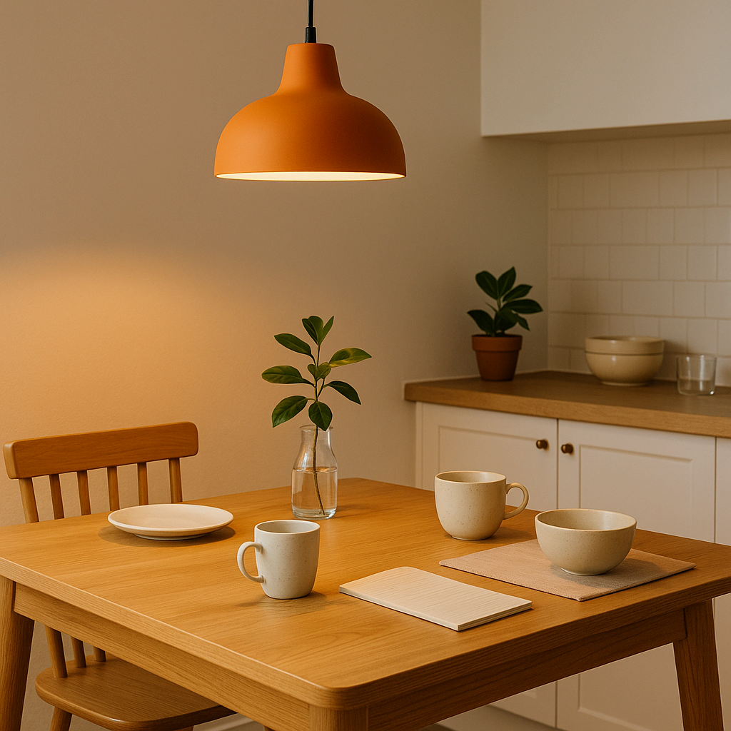 따뜻한 조명과 부드러운 색감으로 꾸민 주방 인테리어