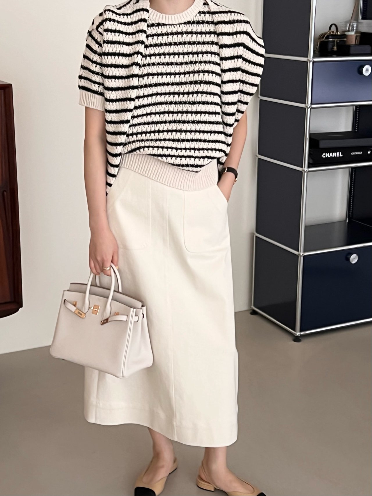 보웬 코튼 스트라이프 니트 코튼 스트라이프 숄 개별옵션