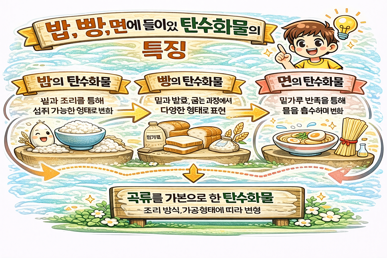 밥, 빵, 면에 들어 있는 탄수화물의 특징