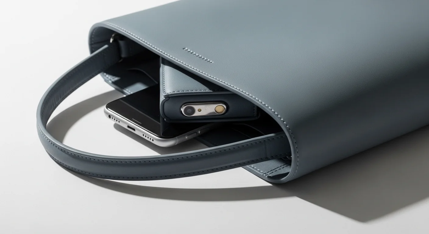 가로로 긴 이스트-웨스트 형태와 긴 핸들이 돋보이는 모던한 롱 핸들 백.