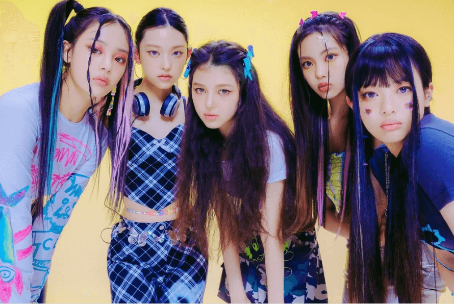 뉴진스-화보-노란배경-글리치-하니-민지-다니엘-혜린-하니