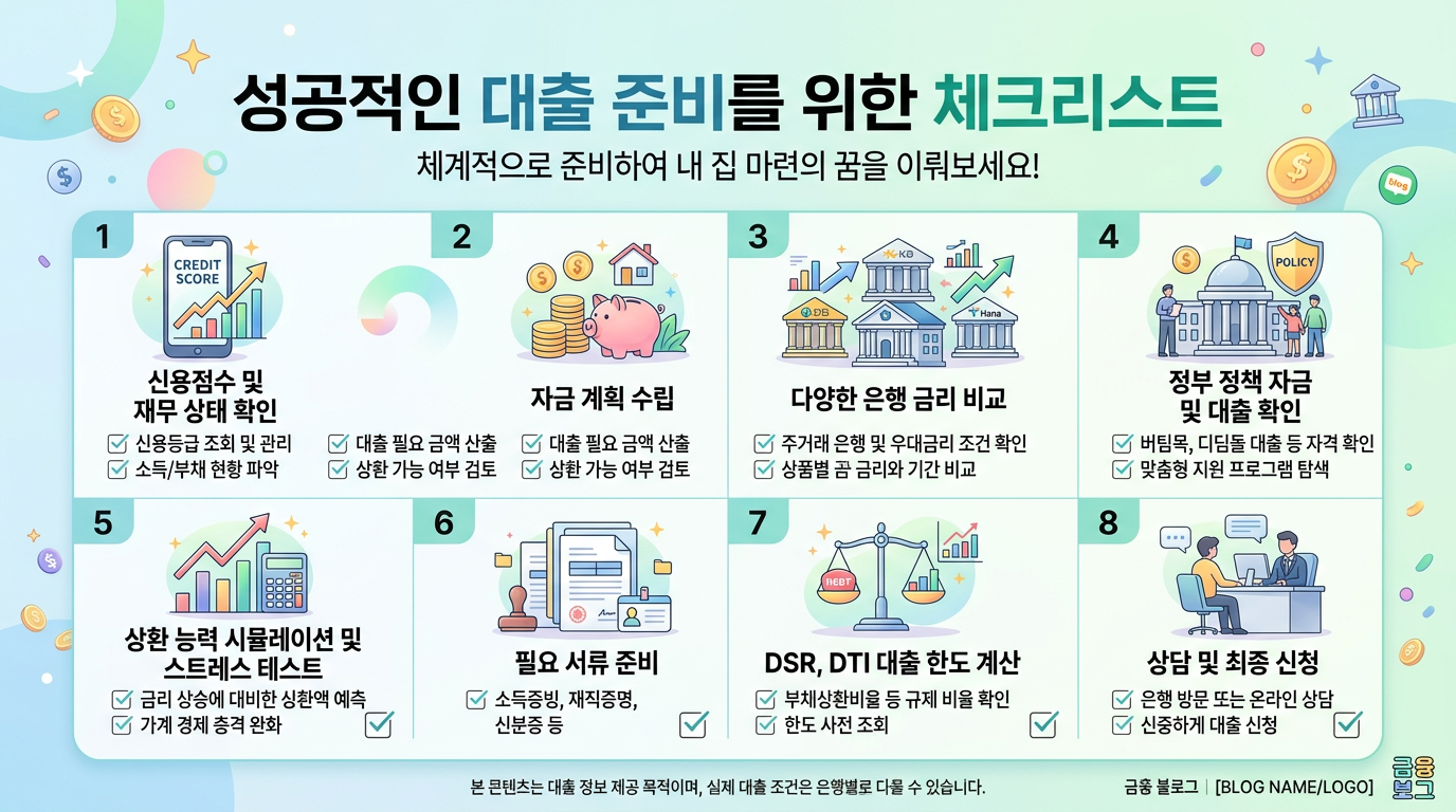 대출 실행 전 체크리스트 항목들을 정리한 인포그래픽