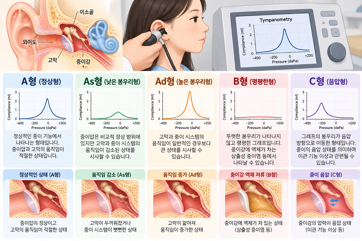 Tympanometry 해석 방법은? 고막운동성검사 A&middot;As&middot;Ad&middot;B&middot;C형 의미