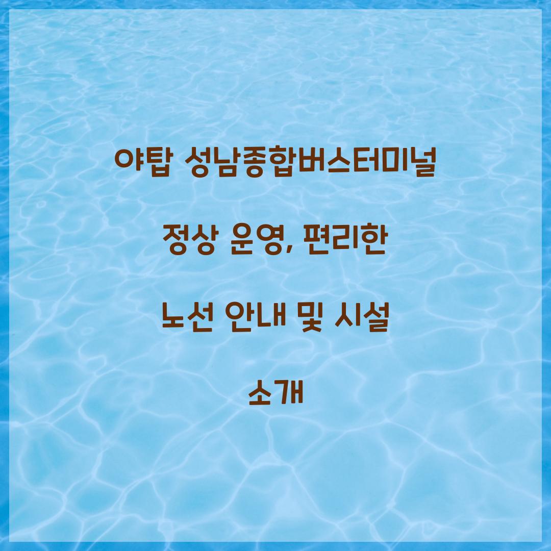 야탑 성남종합버스터미널 정상 운영