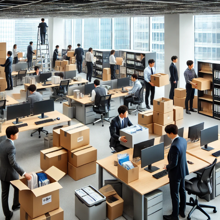 한국의 기업 사무실에서 진행되는 사업장 통합 모습