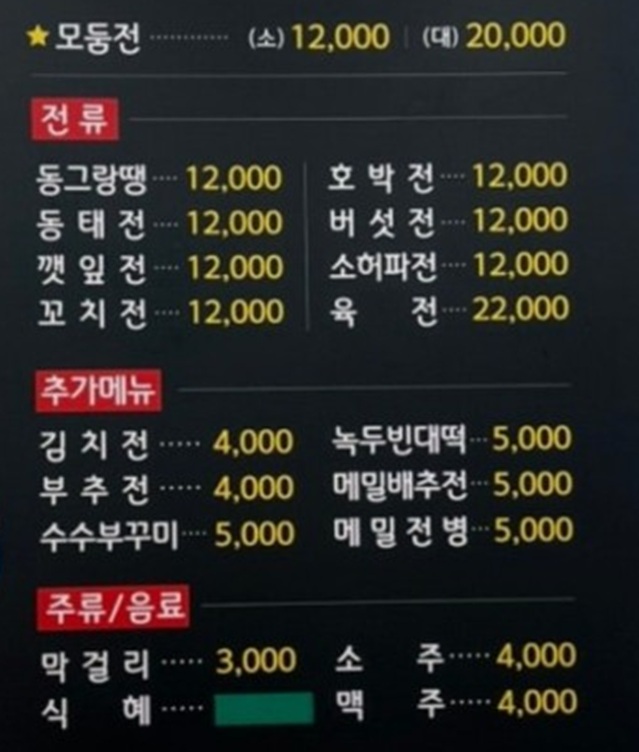 백만전집-메뉴판