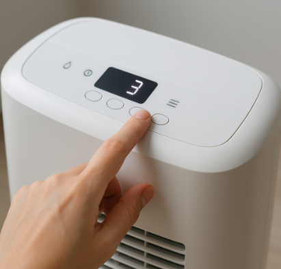 제습기 하루 사용 시간을 설정하는 손가락