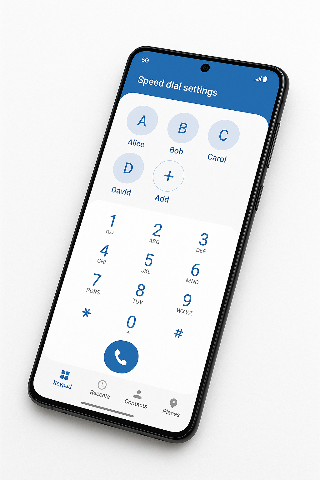 Samsung Galaxy smartphone speed dial setup interface showing contact management and quick dial configuration options