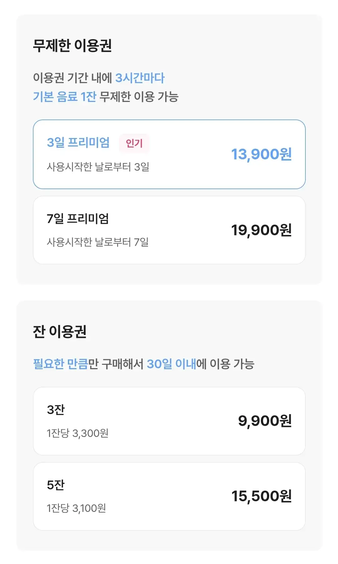 제주패스(카페패스) 이용권별 구매 가격, 이용안내