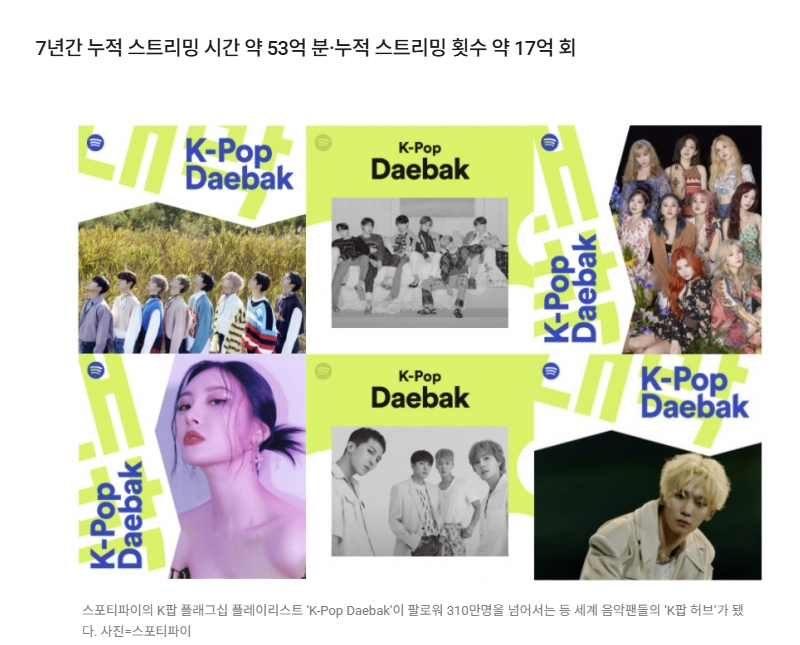 스포티파이 플레이리스트 팔로우 관련 데일리한국 기사 캡쳐