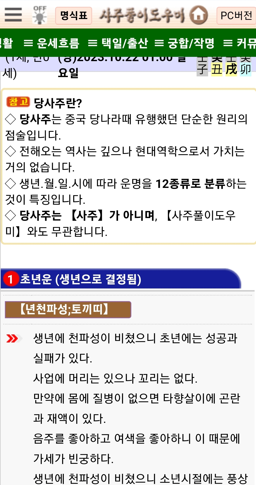 사주풀이도우미 무료 사주풀이 예제1