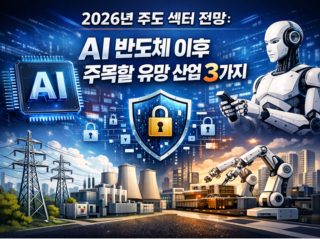 2026년 주도 섹터 전망, AI 반도체 이후 유망 산업 3가지, 전력 인프라 사이버보안 로보틱스 산업 구조, 차세대 투자 섹터 설명 이미지