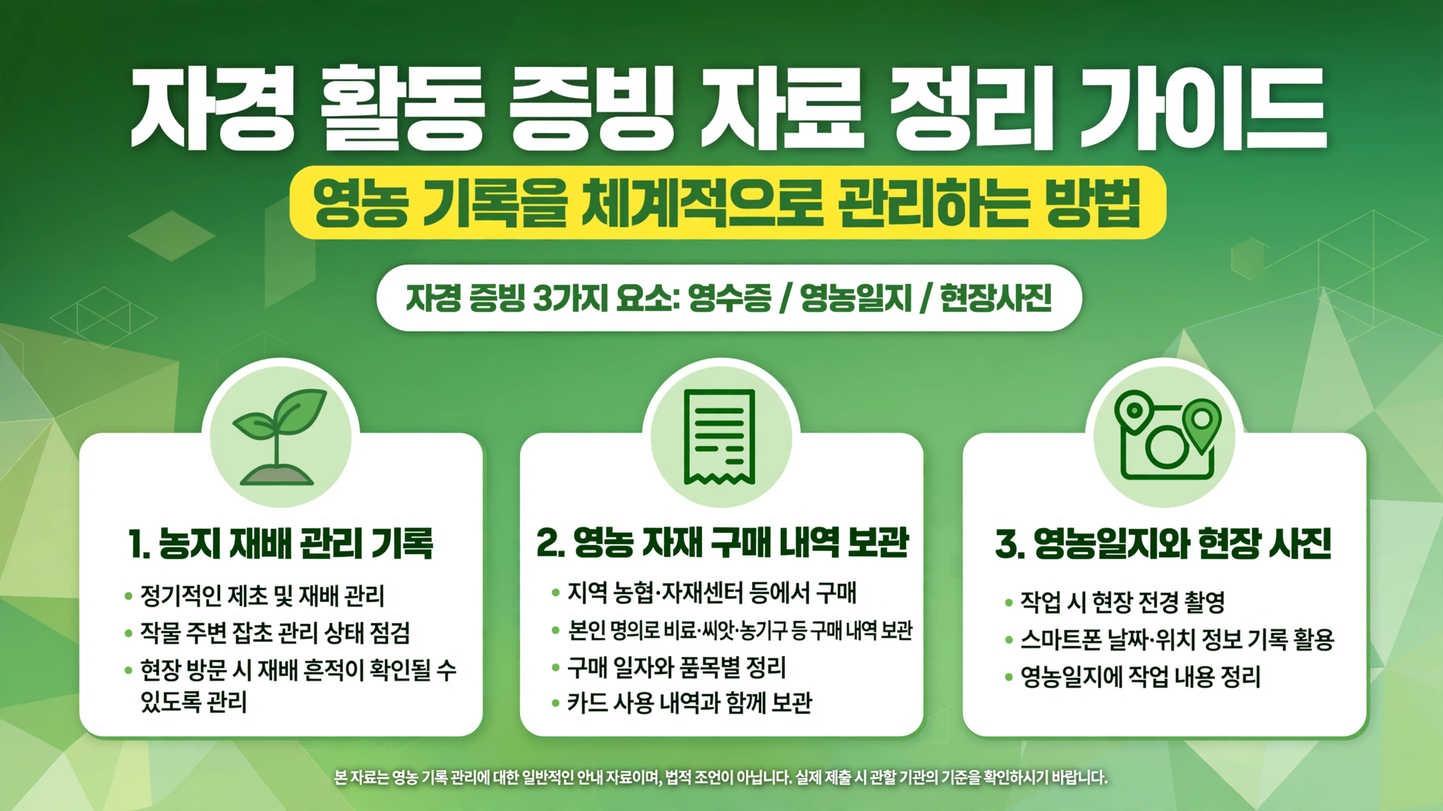 억울한 처분명령 방어술 위성 감시 뚫어내는 완벽한 자경 증빙 세팅 편법 나무 심기 꼼수 금지 잔디 소나무 묘목 대충 꽂아 조경수 우기기 조사관 2인1조 이중 촬영 잡초 허리까지 휴경 간주 처분명령 영농 자재 구매 영수증 농협 자재센터 철물점 본인 명의 카드 비료 씨앗 제초제 농기구 영수증 날짜별 편철 카드 사용 내역 교차 검증 영농일지 현장 사진 작업복 본인 얼굴 밭 전경 스마트폰 GPS 청문 소명 100퍼센트 승소 방패