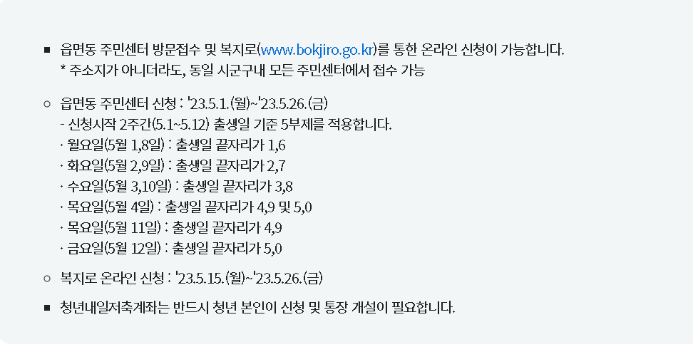 청년내일저축계좌 신청진행순서표