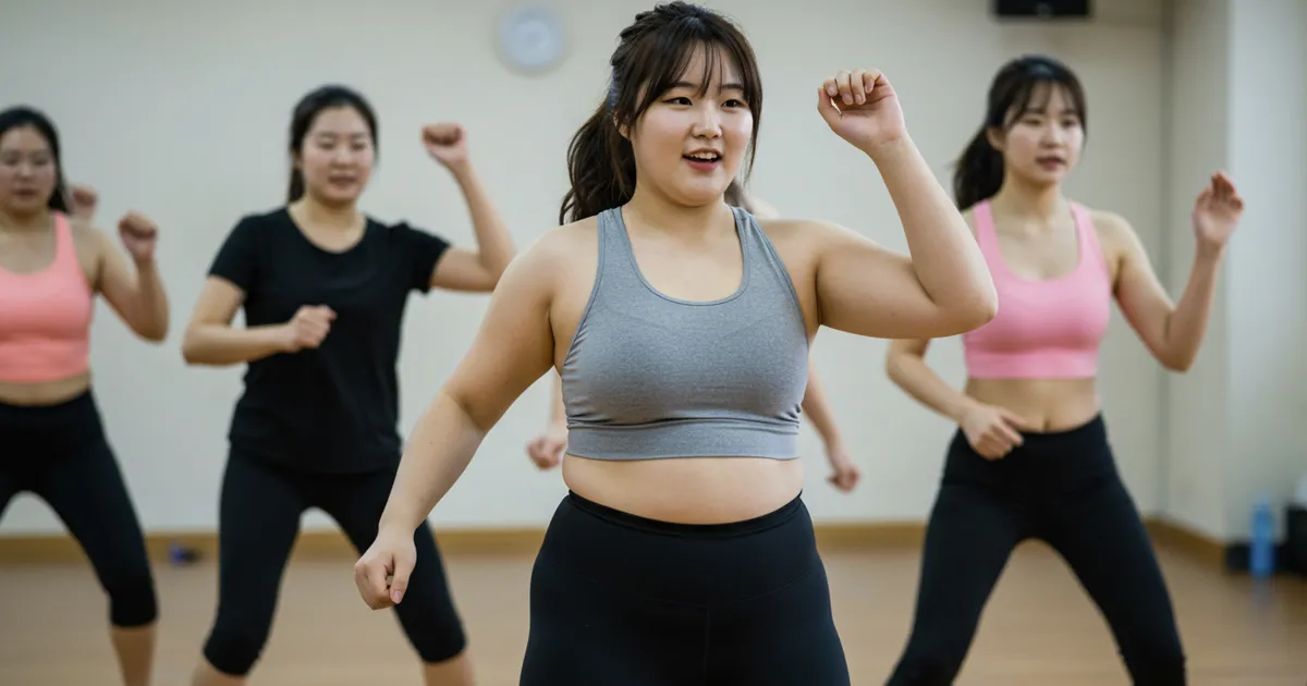 다이어트 춤을 추고있는 여성 이미지