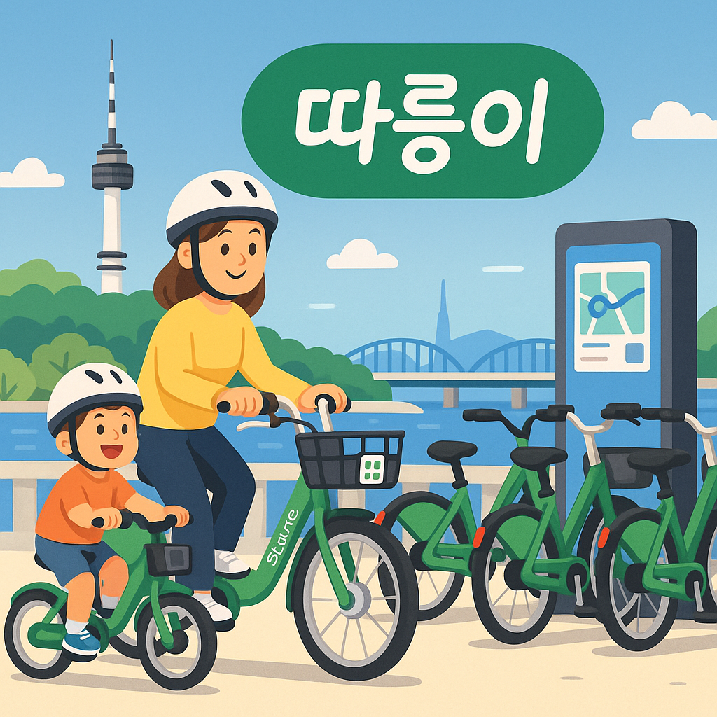 모자가 따릉이 자전거 타는 일러스트